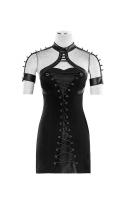 PUNK RAVE SHOP Q-285BK Black tight short rivet dress with lace-up and spikes gothic Punk Rave