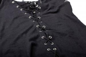 PUNK RAVE SHOP T-433BK T-shirt noir  sangles et empicements cuir synthtique col V steampunk Punk Rave