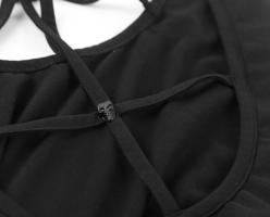 PUNK RAVE SHOP PQ-109 Robe noire courte dcollet effet harnais, croix inverse au dos, punk casual goth PQ
