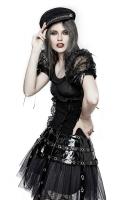 PUNK RAVE SHOP LT-008BK Top noir femme  pois avec manches ballon, dentelle et laages, gothique, lolita