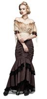 PUNK RAVE SHOP Q-306CO Striped mermaid brown skirt with brown lace, buttons and pleats, steampunk