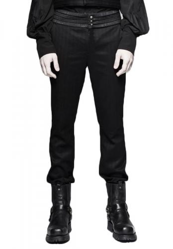 PUNK RAVE SHOP K-280BK Pantalon noir pour homme  rayure fine et effet ceinture lgante plisse Punk Rave