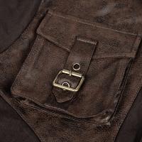PUNK RAVE SHOP Y-757CO Faux leather pockette brown shirt with straps, steampunk Punk Rave