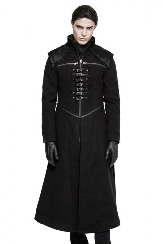 PUNK RAVE SHOP Y-777 Men\'s black long jacket with zippers and straps, gothic visual kei, Punk Rave