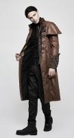 PUNK RAVE SHOP Y-802CO Manteau steampunk marron faux cuir homme avec rivets et motifs baroques, Punk Rave