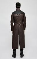 PUNK RAVE SHOP Y-809CO Long manteau classe marron imitation cuir avec sangles steapunk, Punk Rave