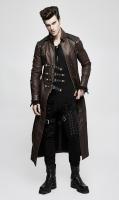PUNK RAVE SHOP Y-809CO Long manteau classe marron imitation cuir avec sangles steapunk, Punk Rave
