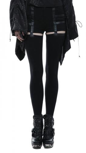 PUNK RAVE SHOP PK-158BK OPK-158XCF-BK Black leather pants with openings and bands effect leather, Gothic rock, Punk Rave