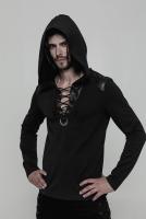 PUNK RAVE SHOP T-514 OT-514WYM-BK Black men top sweater with Hood and Lacing, Gothic, Punk Rave