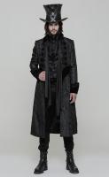 PUNK RAVE SHOP Y-874 WY874LCM-BK Long black jacket fro men with embroidery and velvet parts, elegant Gothic, Punk Rave