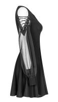PUNK RAVE SHOP PQ-365 OPQ-365LQF-BK Robe noire col en V et manches larges transparentes  lacets, gothique casual lgant