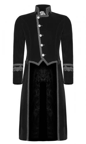 PUNK RAVE SHOP Y-950BK WY-950LCM Veste homme en velours noir avec col et bordures brodes, gothique aristocrate militaire