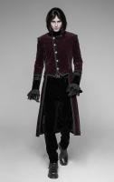 PUNK RAVE SHOP Y-942RD WY-942LCM-RD Veste homme en velours rouge, col et bordures brodes, gothique aristocrate militaire