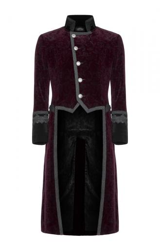 PUNK RAVE SHOP Y-942RD WY-942LCM-RD Veste homme en velours rouge, col et bordures brodes, gothique aristocrate militaire