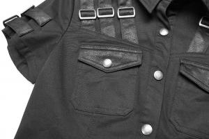 PUNK RAVE SHOP Y-954BK WY-954CDF-BK Chemise noire avec sangles en faux cuir, gothique punk militaire, Punk Rave
