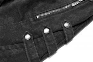 PUNK RAVE SHOP K-355 WK-355XCF-BK Pantalon en jeans noir  crnes avec sangles et poches, rock gothique, Punk Rave