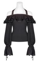 Brown black frilly bare shoul...