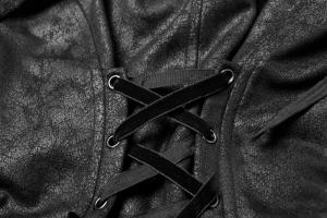 PUNK RAVE SHOP Y-957BK WY-957XCF-BK Longue veste noire, effet cuir avec laage au dos, gothique aristocrate, Punk Rave