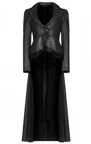 PUNK RAVE SHOP Y-957BK WY-957XCF-BK Longue veste noire, effet cuir avec laage au dos, gothique aristocrate, Punk Rave
