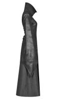 PUNK RAVE SHOP Y-984BK WY-984LCF-BK Veste longue noire effet cuir avec broderies, gothique vampire ock punk rave