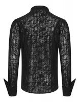 PUNK RAVE SHOP Y-1005BK OY-1005CCM-BK Velvet Lace Men\'s Black Shirt with Embroidery, Elegant Gothic, Punk Rave
