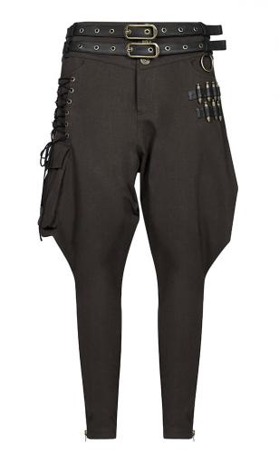 PUNK RAVE SHOP K-359CO WK-359XCM-CO Brown wide man trousers with pockets, sleeves and lacing, military steampunk Punk Rave
