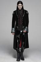 PUNK RAVE SHOP Y-1089SI WY-1089LCM-BK-SI Long black coat with silver collar, Gothic aristocrat vampire, Punk Rave