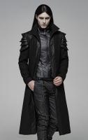 PUNK RAVE SHOP Y-1091 WY-1091XCM-BK Black faux leather mens coat, armor shoulder pads, Gothic batcave, PunkRave