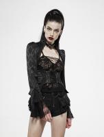 PUNK RAVE SHOP Y-1145BK WY-1145LDF-BK Satin black jacket, lace sleeves, embroidery and lacing, Victorian, Punk Rave