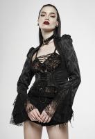 PUNK RAVE SHOP Y-1145BK WY-1145LDF-BK Satin black jacket, lace sleeves, embroidery and lacing, Victorian, Punk Rave