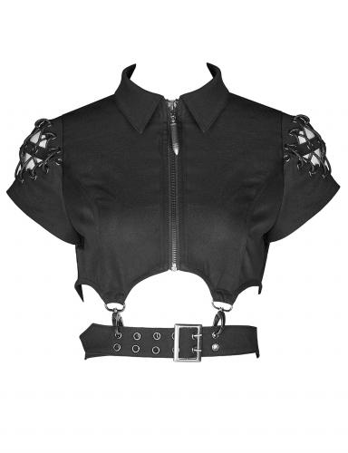 PUNK RAVE SHOP Y-1147BK WY-1147CCF-BK Tshirt chemise crop top noir, ceinture et laets, militaire rock punk, punk rave