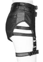 PUNK RAVE SHOP K-394BK WK-394PDF-BK Black faux leather shorts with openings and harness strap, sexy punk rock, Punk Rave
