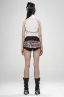 PUNK RAVE SHOP K-400CO WK-400XDF-BN-WH Tattered frilly brown denim shorts with belt, steampunk, Punk Rave