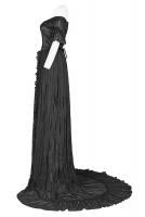 PUNK RAVE SHOP Q-447BK WQ-447LQF-BK Black satin long dress with embroidery and train, elegant aristocrat, Punk Rave