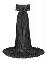 PUNK RAVE SHOP Q-447BK WQ-447LQF-BK Black satin long dress with embroidery and train, elegant aristocrat, Punk Rave
