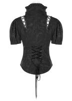 PUNK RAVE SHOP Y-1129 WY-1129CDF-BK Black lace-up shirt, balloon sleeves and high collar, aristocratic gothic, Punk Rave