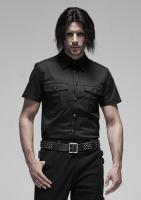 PUNK RAVE SHOP Y-1180BK WY-1180CDM Black jeans man shirt, short sleeves, casual military gothic, Punk Rave