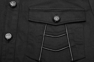 PUNK RAVE SHOP Y-1180BK WY-1180CDM Chemise en jeans noir homme, manches courtes, gothique militaire, Punk Rave