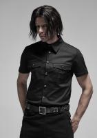 PUNK RAVE SHOP Y-1180BK WY-1180CDM Chemise en jeans noir homme, manches courtes, gothique militaire, Punk Rave