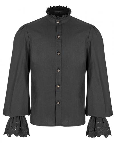 PUNK RAVE SHOP Y-1182BK WY-1182CCM Black shirt with high collar, lace and puffed sleeves, elegant gothic, Punk Rave