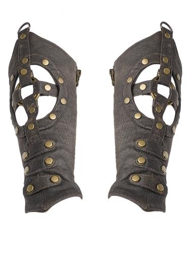 PUNK RAVE SHOP S-338CO WS-338SSM Brown faux leather armor bracelets with rivets, medieval fantasy steampunk, Punk Rave