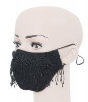 PUNK RAVE SHOP WS-380BK Black fabric elegant reusable mask with embroidery and rose