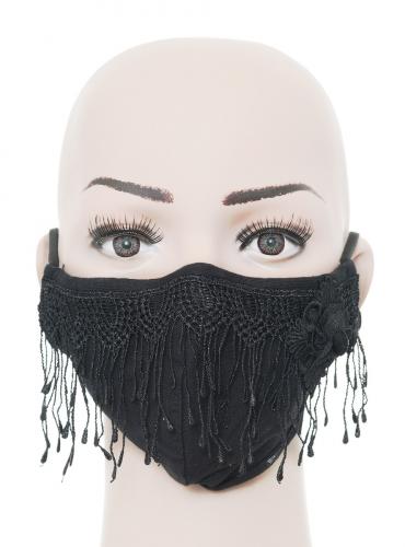 PUNK RAVE SHOP WS-380BK Black fabric elegant reusable mask with embroidery and rose