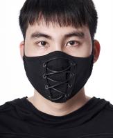 PUNK RAVE SHOP WS-381BK Black fabric reusable mask with decorative lace-up