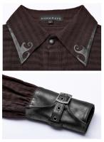 PUNK RAVE SHOP Y-1168CO WY-1168CCM Brown striped man shirt, collar and black faux leather cuffs, steampunk, Punk Rave