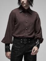 PUNK RAVE SHOP Y-1168CO WY-1168CCM Brown striped man shirt, collar and black faux leather cuffs, steampunk, Punk Rave