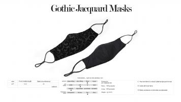 PUNK RAVE SHOP S-389GD WS-389KZM Black cloth mask with shiny golden baroque embroidery, elegant gothic, Punk Rave Size Chart