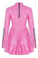 PUNK RAVE SHOP Q-481PI WQ-481LQF Shiny pink vinyl short dress with sleeves and black lacing, girly fetish, Punk Rave