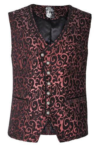 PUNK RAVE SHOP Y-1244BK-RD WY-1244MJM Red arabesque pattern aristocrat waistcoat, buttons and pockets, Punk Rave
