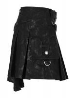 PUNK RAVE SHOP Q-475BK WQ-475BQF Mini-jupe noire plisse asymtrique  motif gris, goth rock Punk Rave